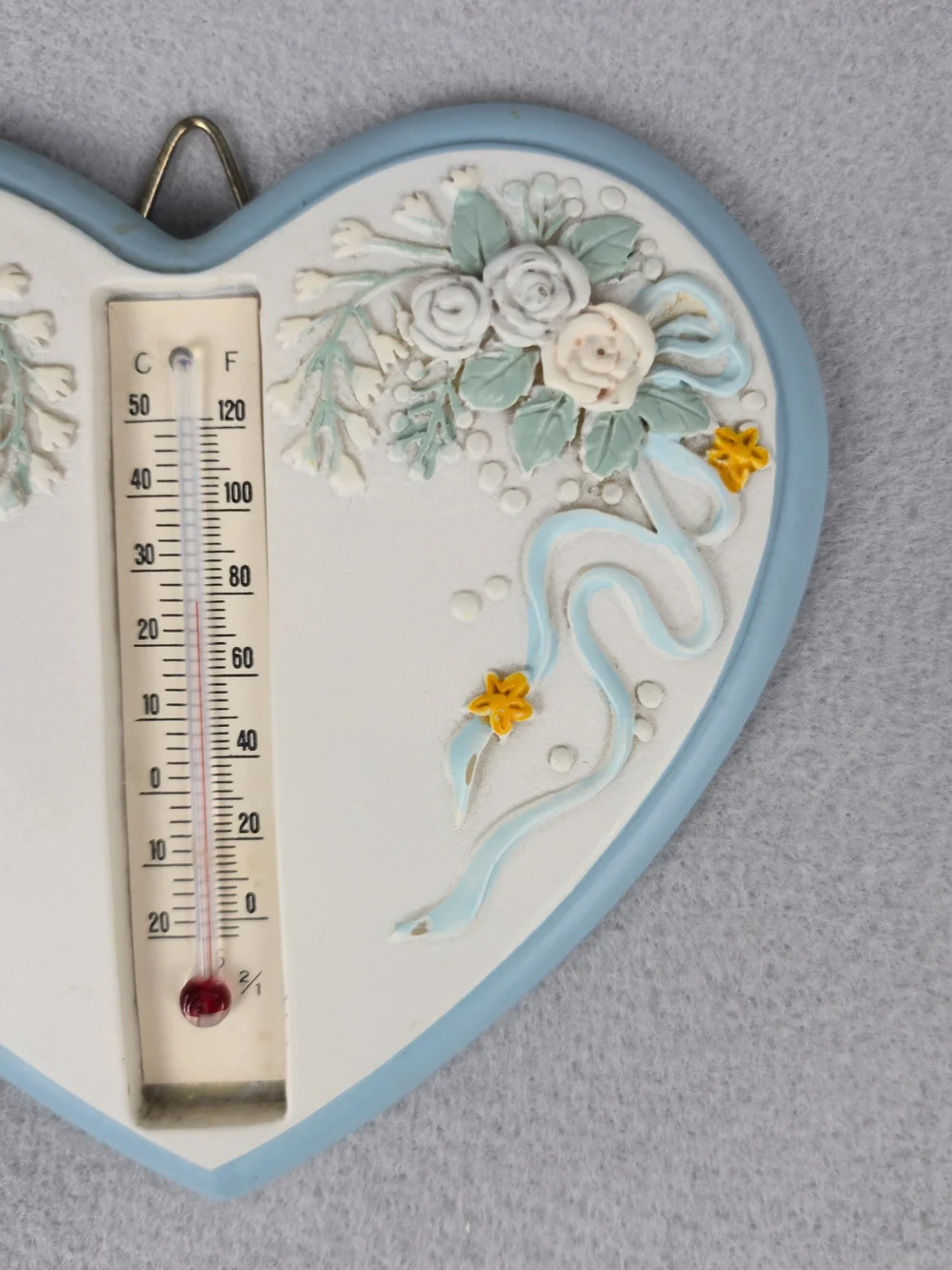 Vintage 1990 Heart-Shaped Floral Wall Thermometer - Cottagecore Decor